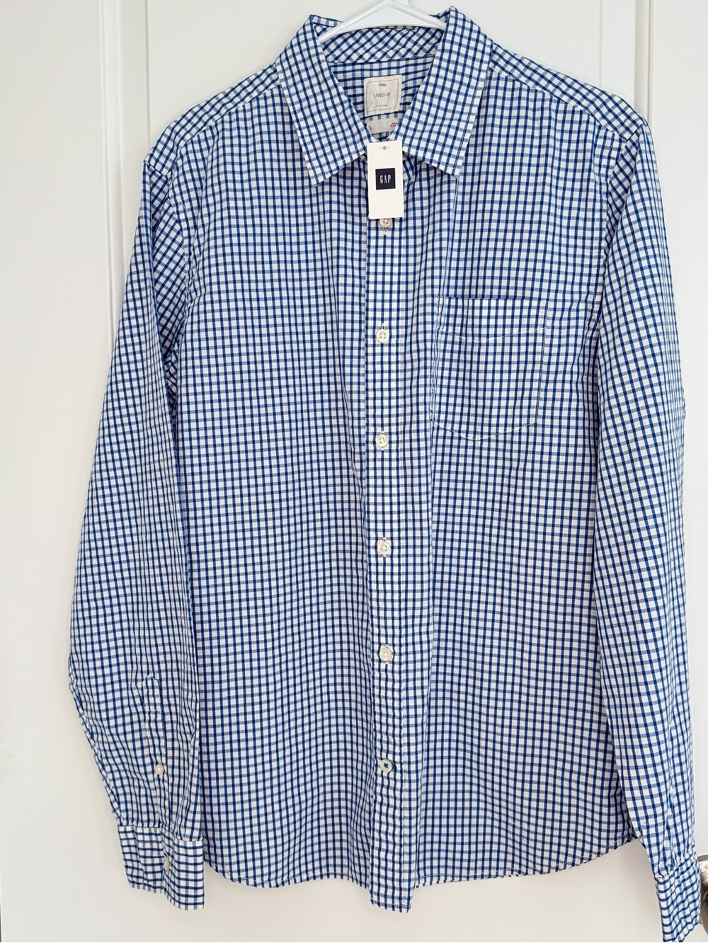 NWT Gap Men's Long Sleeve Short Blue Check Print Size L